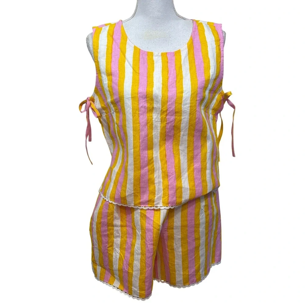 Women’s Pink and Yellow Striped Two-Piece Set - Picture 1 of 11